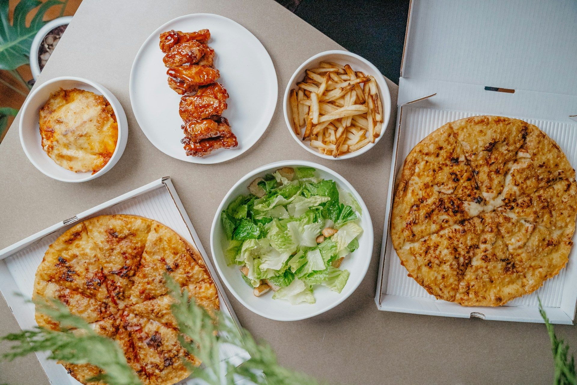 pizza and salat on the table in austin