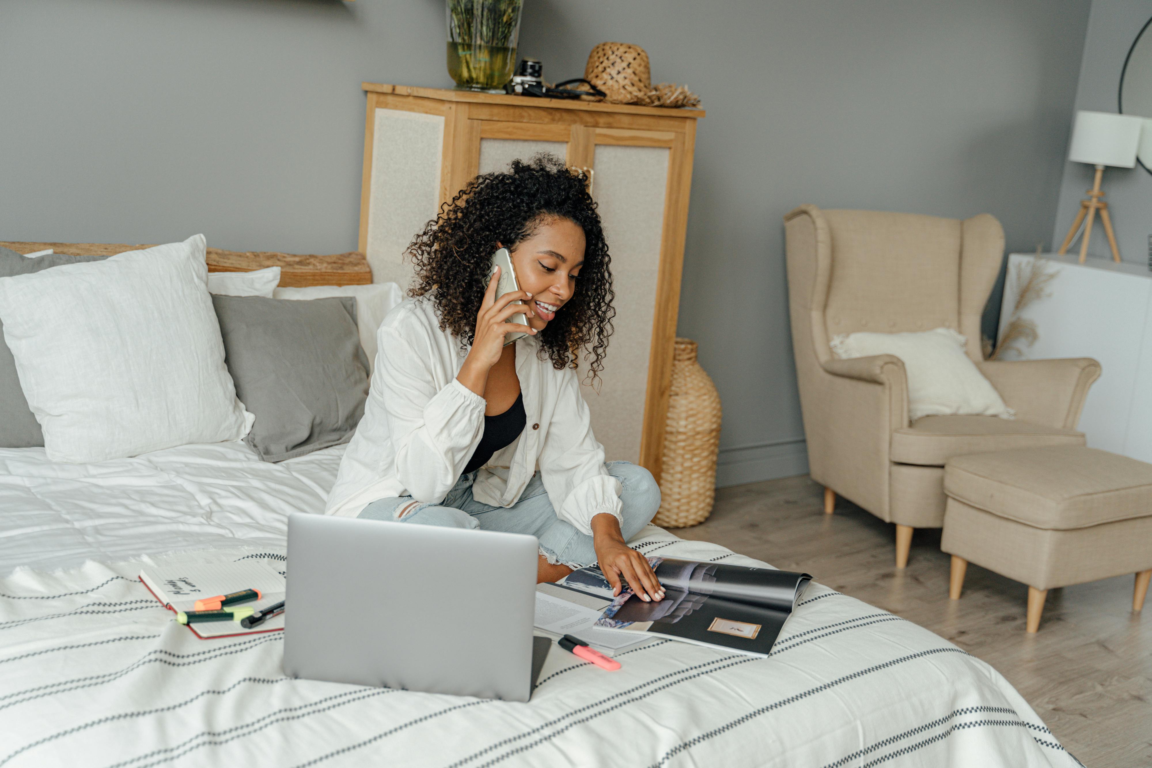 woman works from home